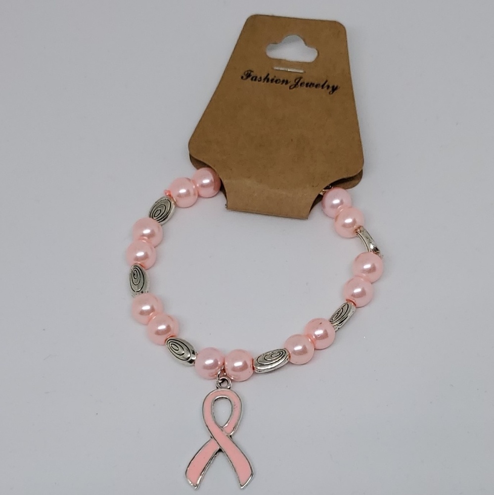 Carnation Pink Ribbon Stretch Bracelet